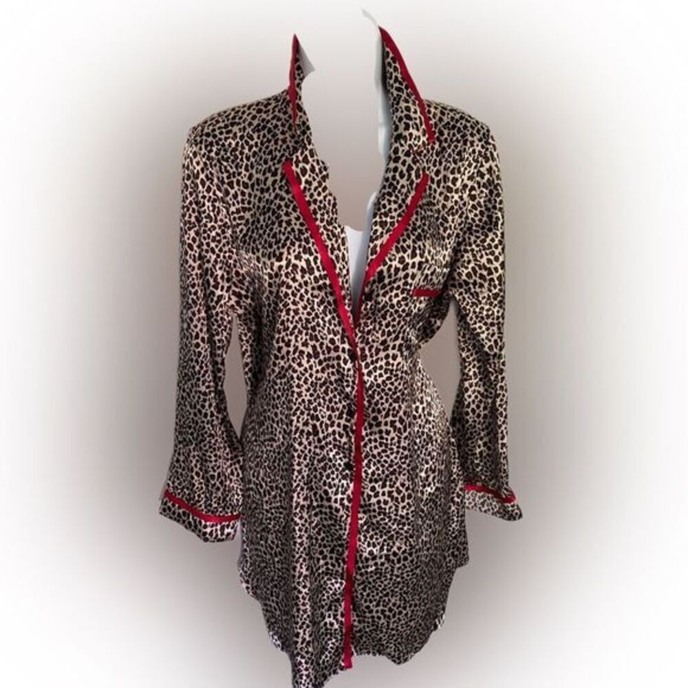 in Bloom Leopard Night Shirt -S brown leopard print , polyester